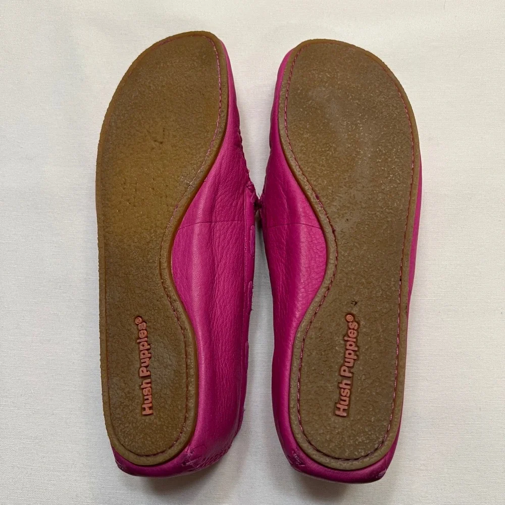Hush Puppies Magenta Pink Beaded Boho Leather Moccasin Loafers Flats Size 7.5M